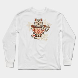 Neko Cat Coffee Tea by Tobe Fonseca Long Sleeve T-Shirt